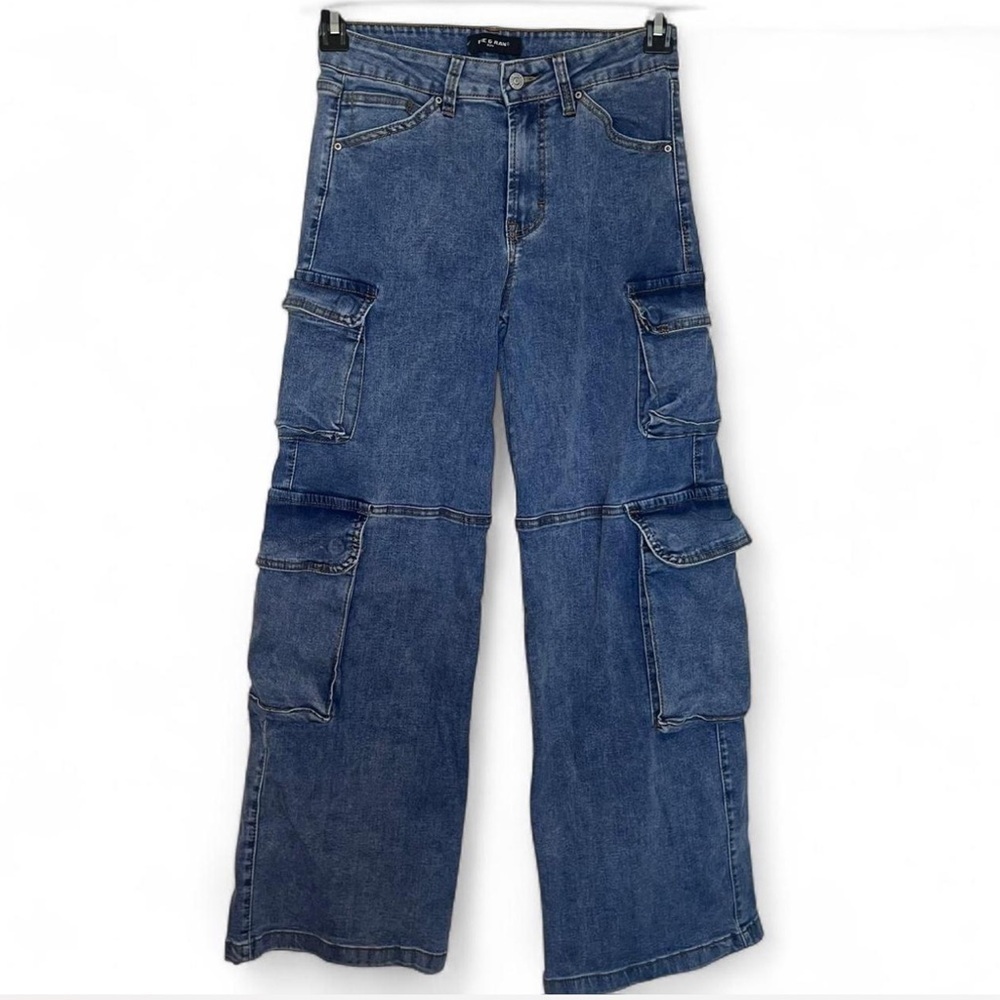 Fire & Rain Blue Cargo Jeans Women’s Size 7 Wide Leg Utility Denim